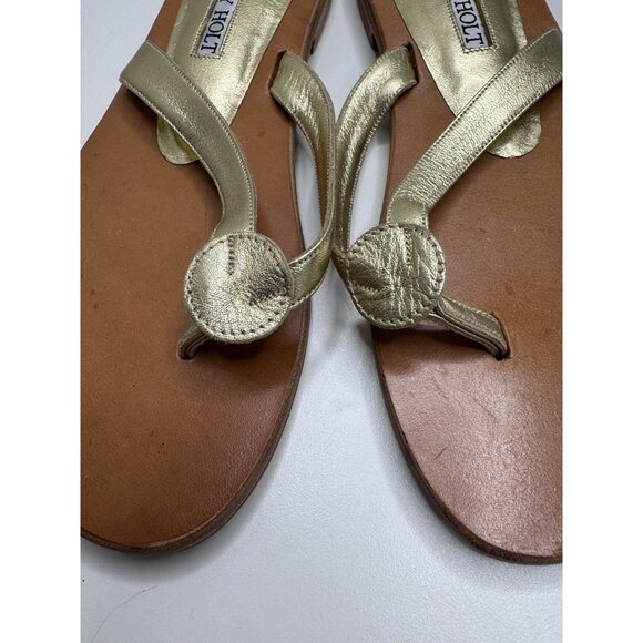 Lily Holt Women's Gold Flip Flop Sandals Size 37 EU 7 US - Picture 6 of 9